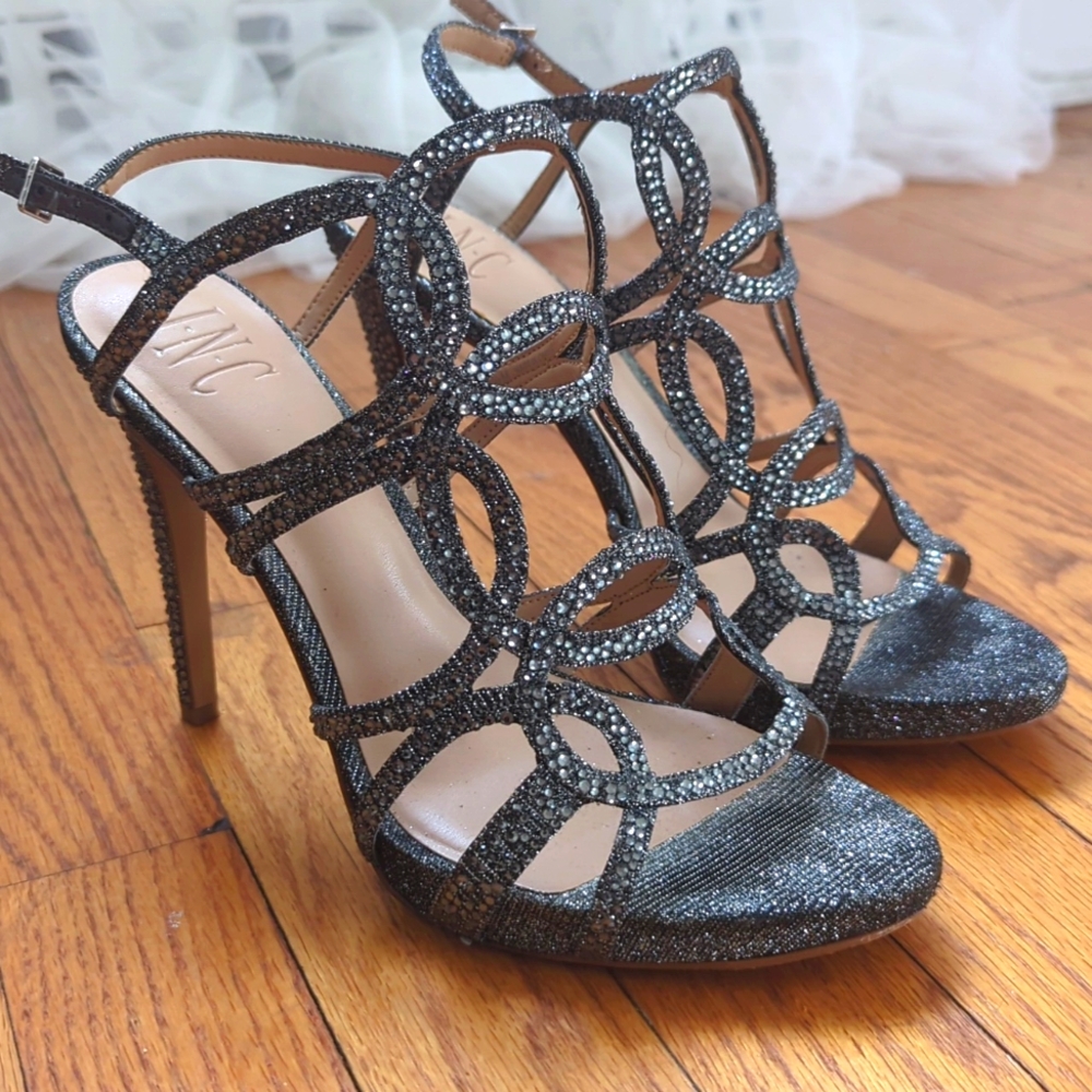 INC International Concepts Open Toe Ankle Strap Stilettos Size 8 1/2M